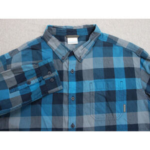 Columbia Shirt Mens Size XXL Blue 100% Cotton Plaid Long Sleeve Button-Down
